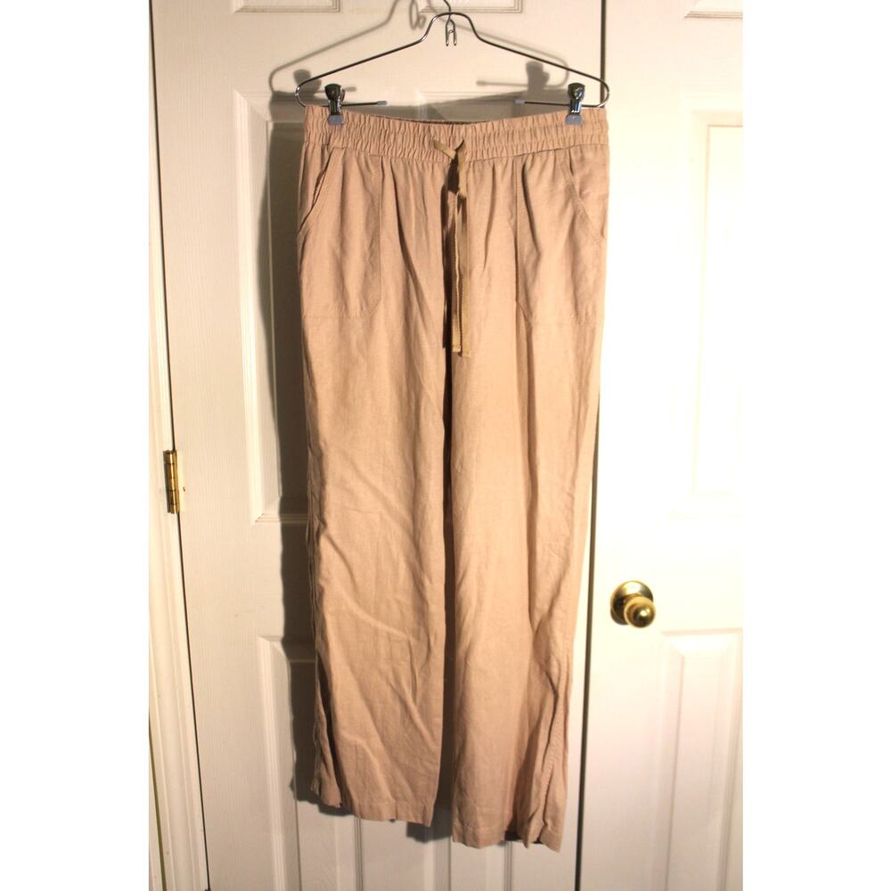 Cato Tan Linen Blend Pull On Wide Leg Pants sz M Petite